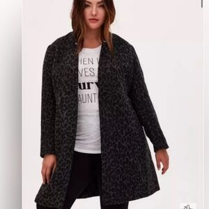Torrid Black Leopard Print Pea Coat